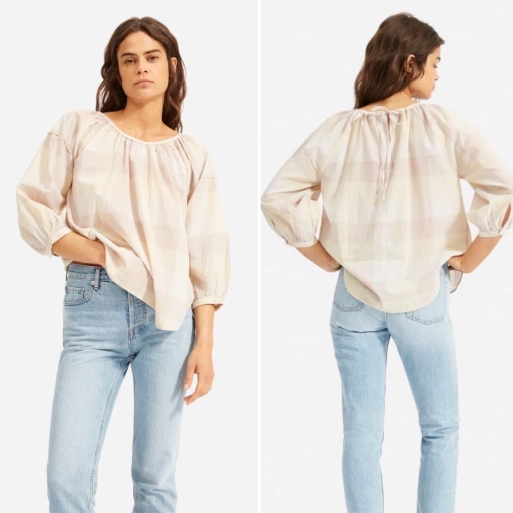 EVERLANE The Ruched Air Blouse Size 6 Lighweight Cotton Neutral Flowy